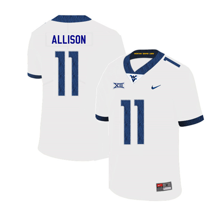 2019 Men #11 Jack Allison West Virginia Mountaineers College Football Jerseys Sale-White - Click Image to Close